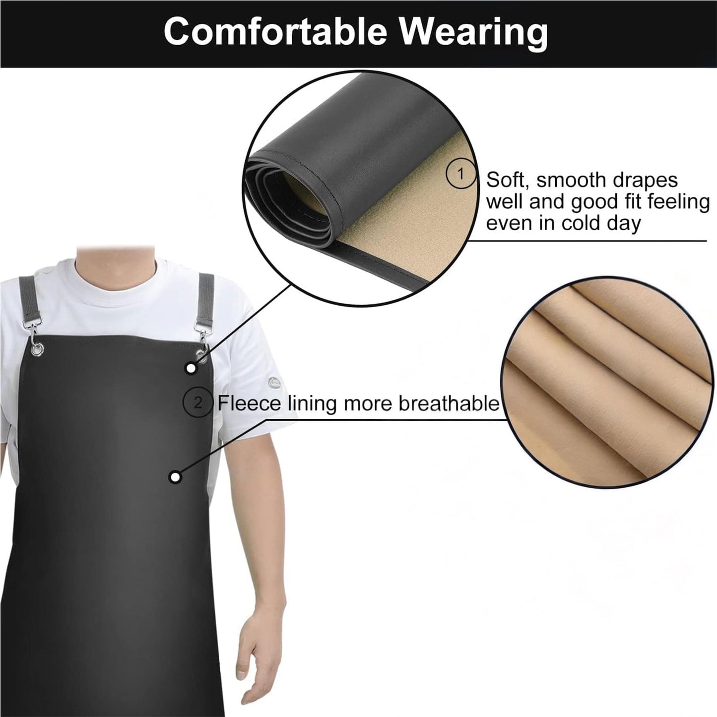 SHEOMERN Waterproof Rubber Apron, 43" Anti-Tear Heavy Duty Vinyl Adjustable Thicker Cross Back Dishwasher Apron for Restaurant Dishwashing, Butcher, Lab Work, Dog Grooming Black