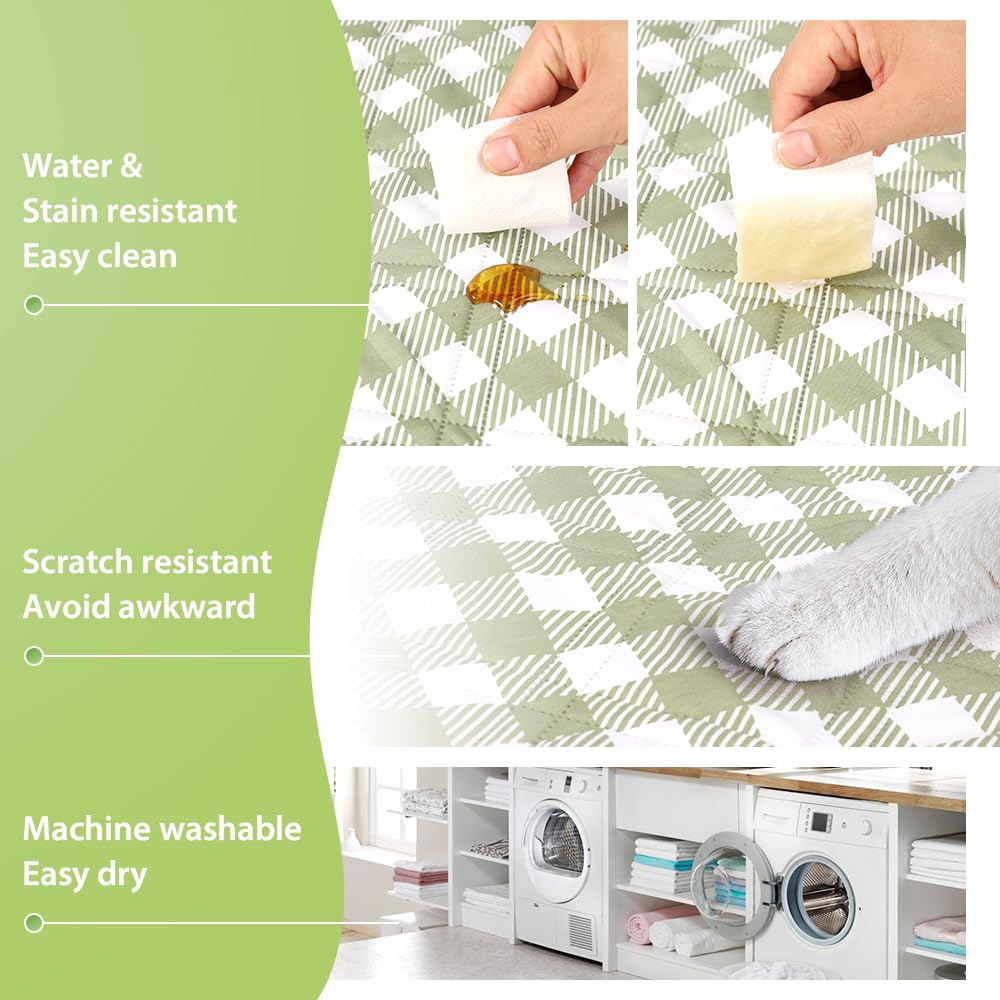 ZAZE Extra Large Picnic Outdoor Blanket, 80''x80'' Waterproof Foldable Blankets Gingham Picnic Mat for Beach, Camping Grass Lawn Park Accessories Cute Couple Gifts Ideas Wedding Registry(Green White)
