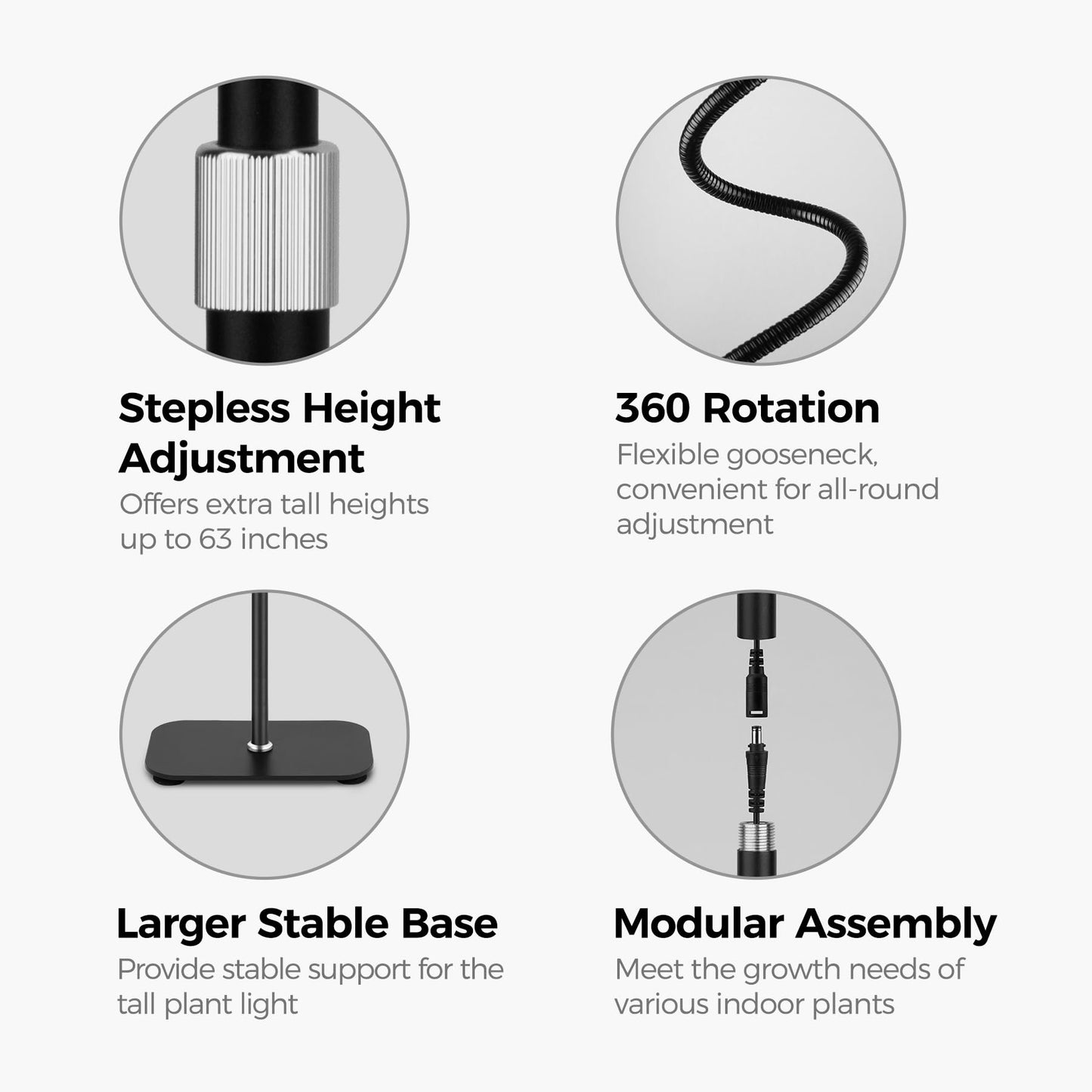 MistyJungle Plant Grow Lights for Indoor,20W Large Round Full Spectrum Warm Light with Gooseneck,63in Tall Stand Floor Growing Lamp, Auto Timer,10 Dimmable Levels for Tall Small Plants Flower Growth