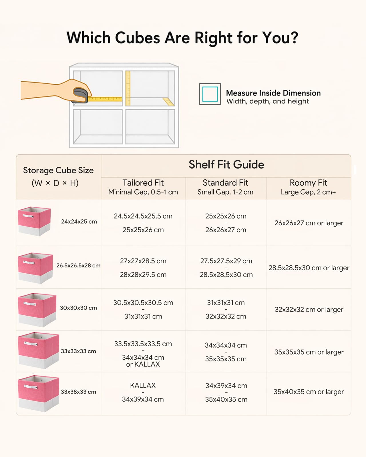FABINADO Storage Cube Bins | 7.7 oz/yd² Fabric Cubby Organizer Baskets for Shelf, Closet, Cabinet, Wardrobe | KALLAX Shelving Unit Insert Drawer | 4 Pack, Macaron & Cream White, 13x15x13 Inch