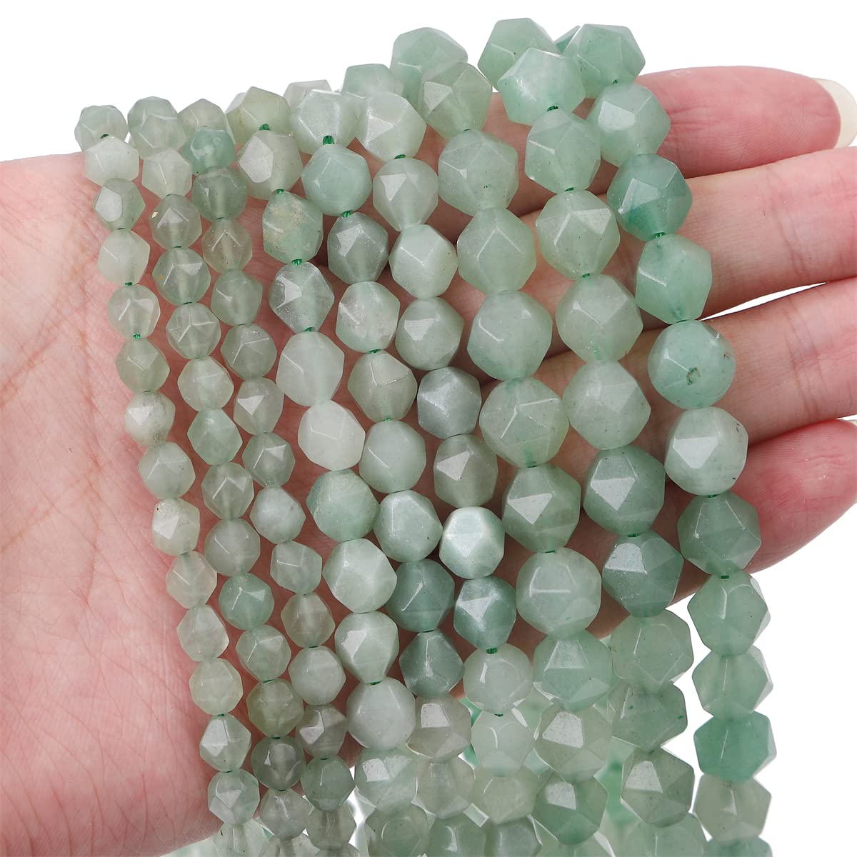 BEADIA Faceted Natural Green Aventurine Jade Stone Round Beads 6mm 36cm/Strand for Jewelry Making