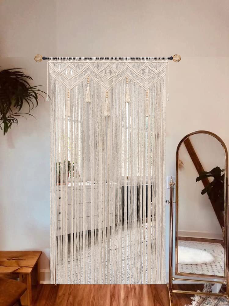 GCOVELIS Boho Curtains for Bedroom Macrame for Windows Living Room Boho Decor Large Macrame Wall Hanging Beaded Curtain for Doorway Closet Curtains Wedding Backdrop, 1 Panel 52''W x 72''L