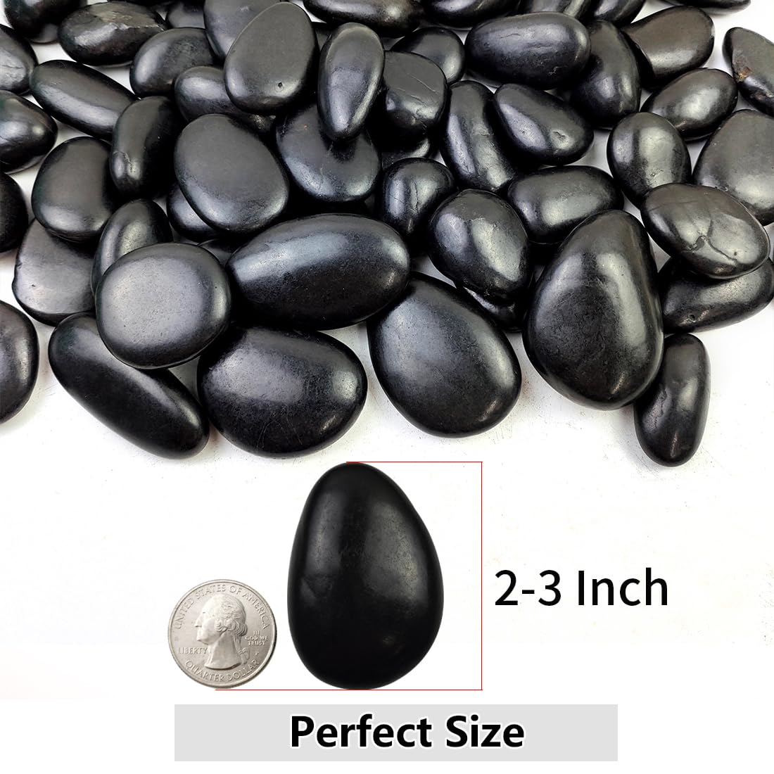 YISZM 5lbs Black Pebbles for Plants, 2-3 Inch High Polished Natural Large River Rocks for Landscaping, Decorative Stones Vase Filler Fish Tank Aquariums Garden Outdoor and Indoor DIY