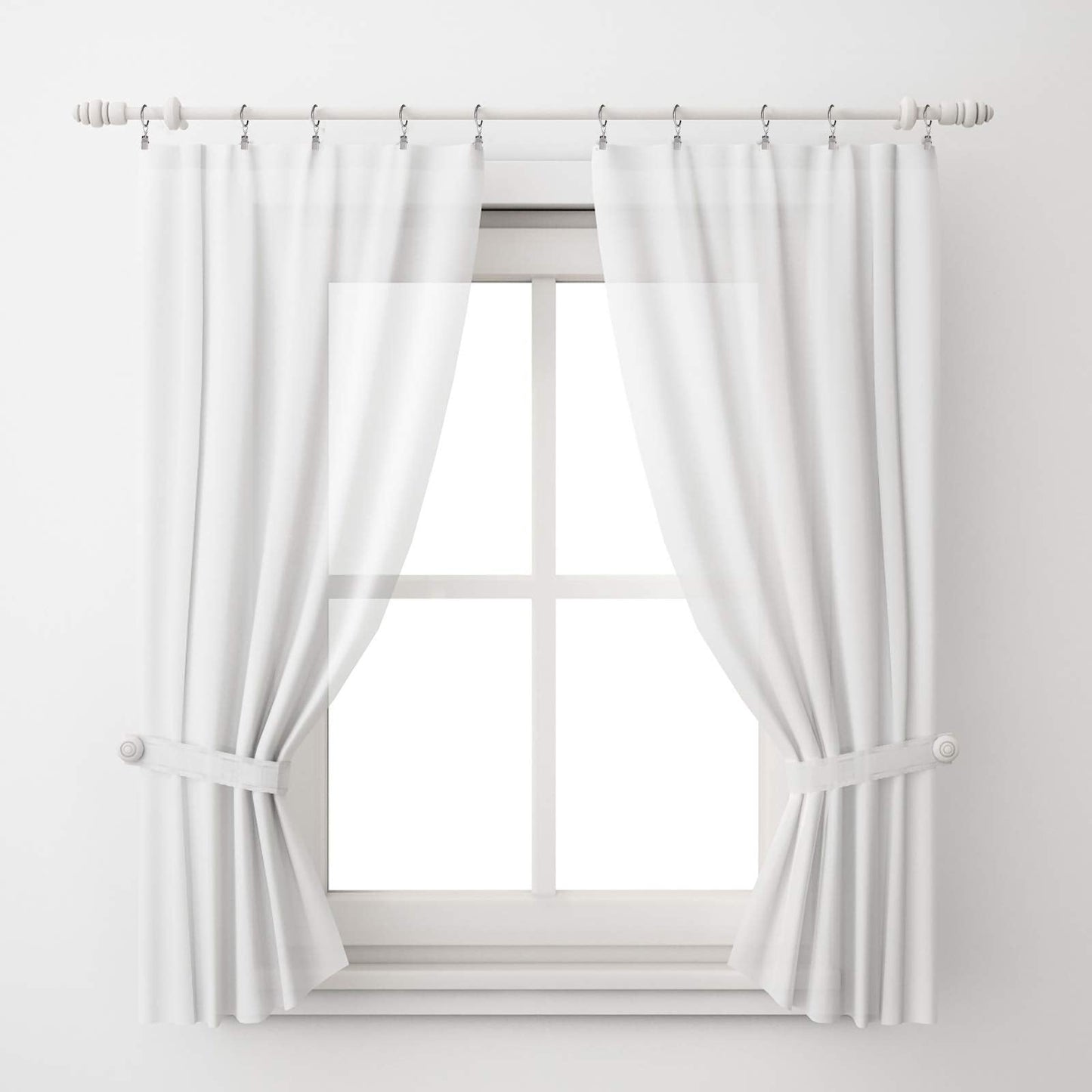 Lansian 20pcs Rustproof Drapery Matte Stainless Steel Metal Curtain Rings with Clips,Tension Curtain Hangers Clips, Decorative Curtain Rod Window, Matte Silver (1" Interior Diameter)