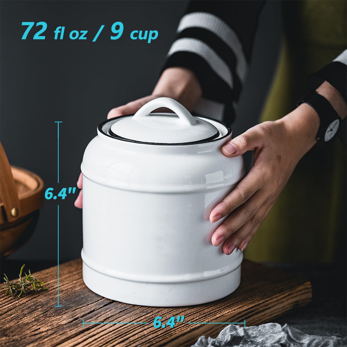 COCOYA 9cup/72oz Ceramic Jar for Dry Food Storage Containers, Airtight Cookie Jar with Lids, Porcelain Ceramic Canister for Kitchen Countertop Pantry Farmhouse Store Flour Sugar Bean Candy (White)