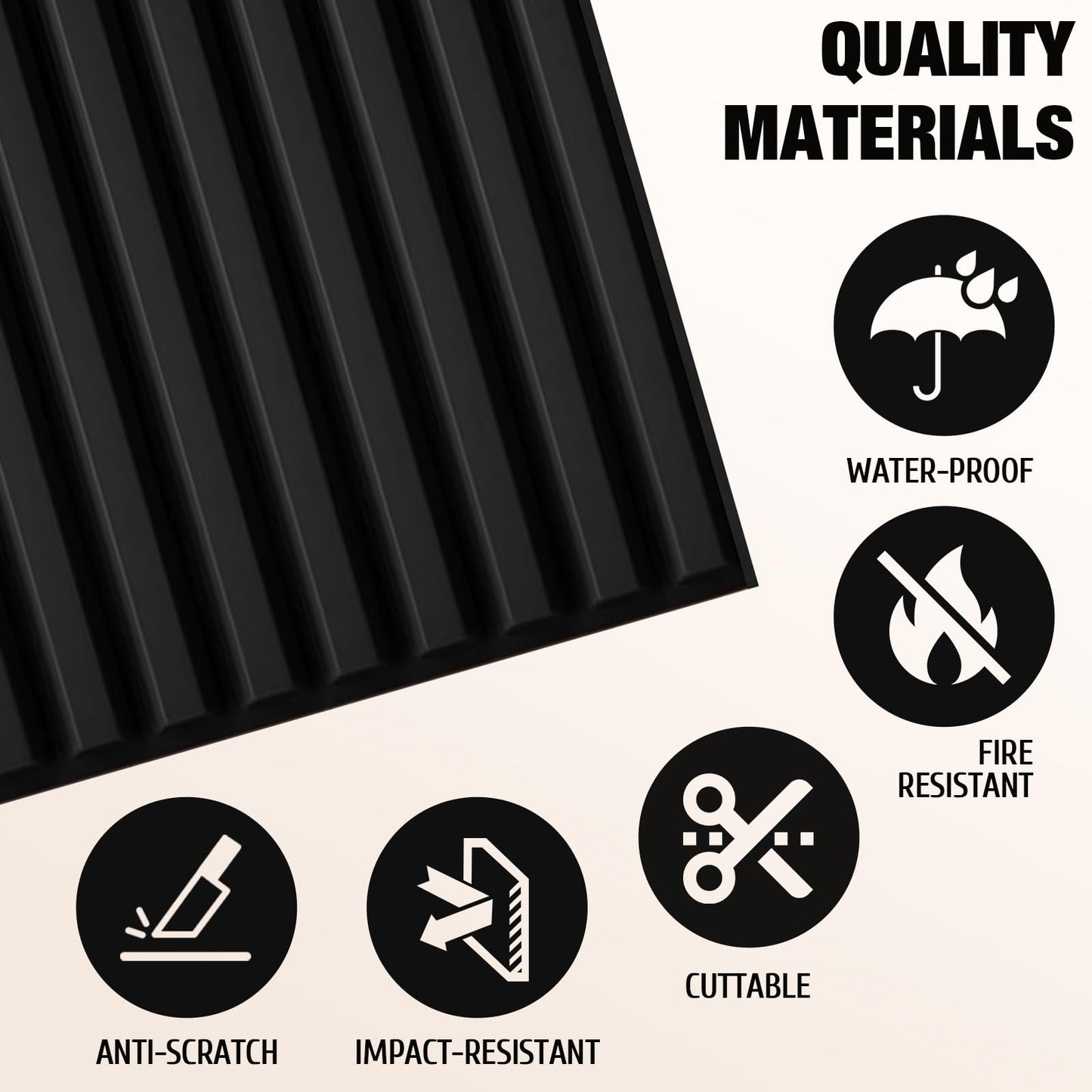 Qidejoy 33 Pcs 3D PVC Slat Wall Panels 12X12in Fluted Textured Paneling Modern Decorative Tiles Cuttable Paintable DIY Wall Art for Interior Decor, Bedroom, Ceiling, TV Background, Bathroom (Black)