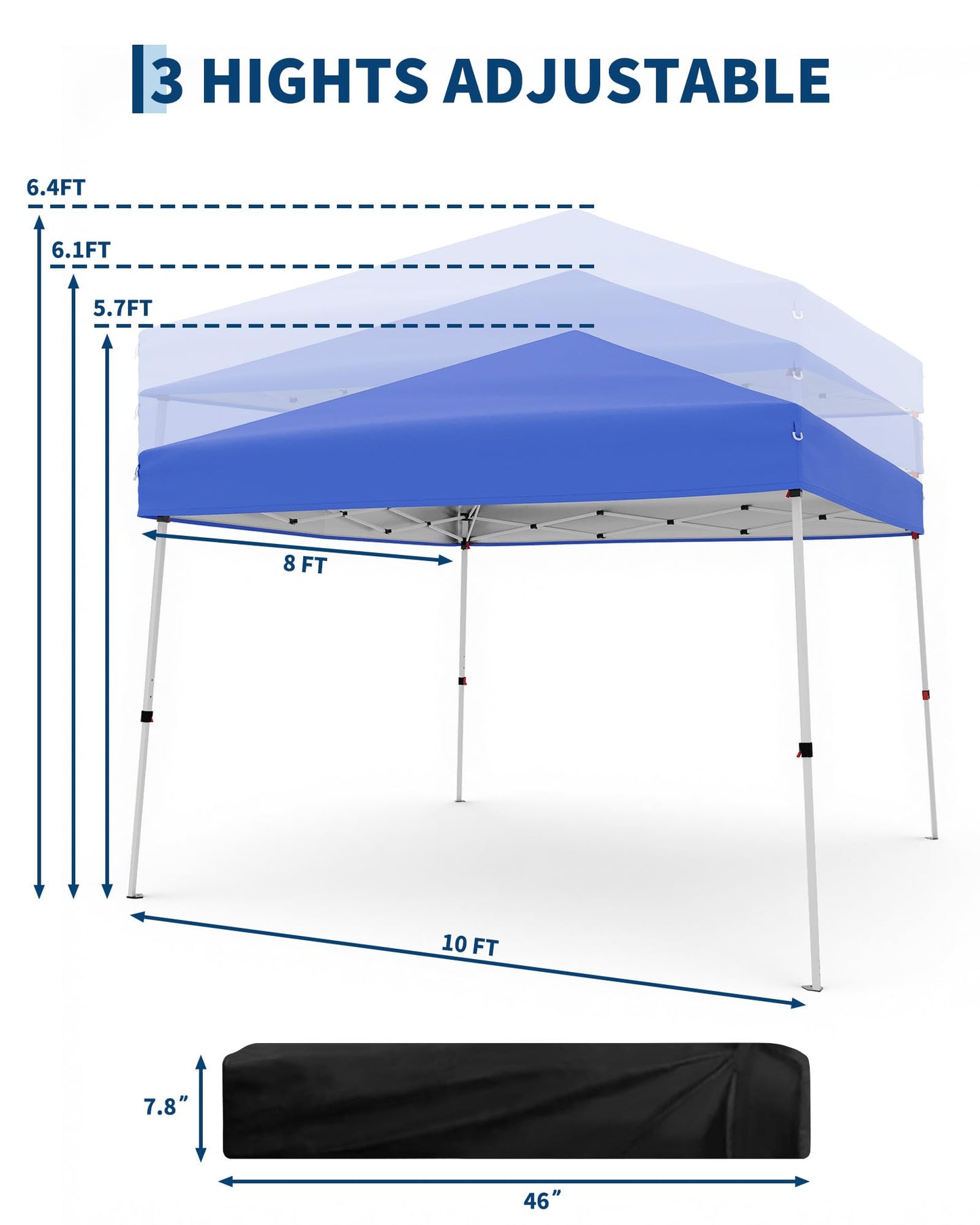 Garvee Canopy Tent, Garvee 10X10 FT Pop Up Canopy Outdoor Instant Tent Slant Legs with Carrying Bag, Portable Gazebo Shelter for Patio Deck Garden Beach - 8X8 FT Canopy Cover