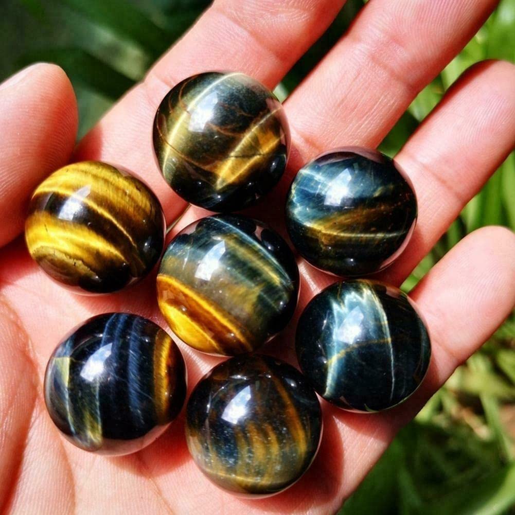 TEAMWILL 2pcs Natural Blue Tiger's Eye Jasper Quartz Sphere Crystal Ball Healing Rock Gifts