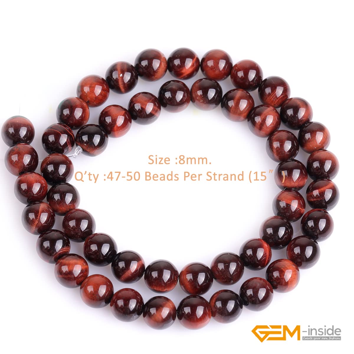 GEM-Inside Natural AAA Grade 8mm Red Tiger Eye Loose Stone Beads for Jewelry Making Beads Strand 15"