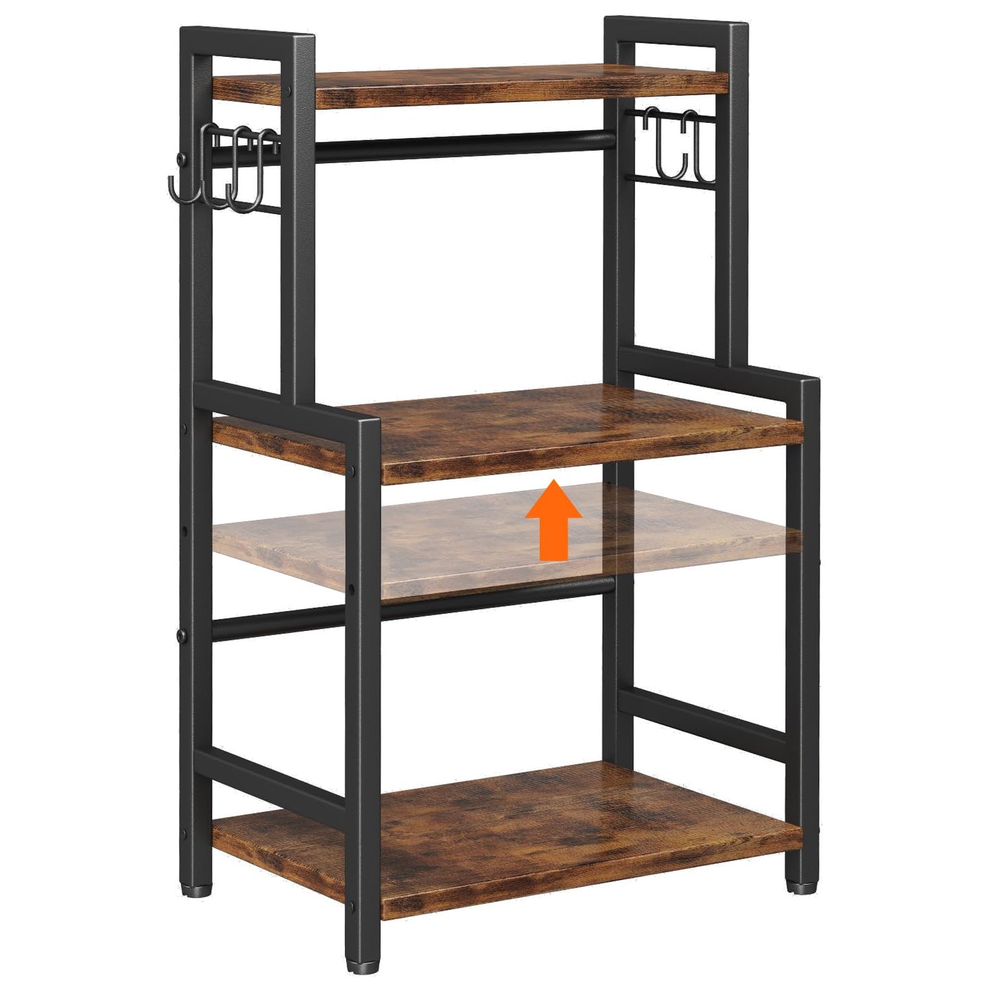 Kitchen Countertop Organizer,3 Tier Large Spice Rack Organizer with Adjustable Shelf and 5 Hooks,Wooden Counter Organizer,Space Saving Countertop Shelf Microwave Stand for Kitchen,Bathroom,Coffee Bar