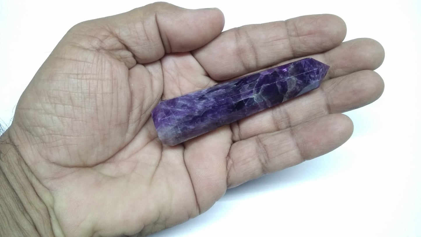 WholesaleGemShop 3 Inch (70 mm) Gemstones Amethyst Chevron Obelisk Tower Jumbo Facet Aura Rock Crystal Natural Polished Earth Wand Spirit