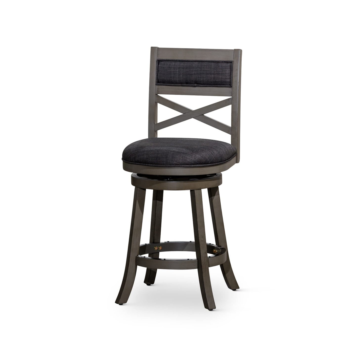 DTY Indoor Living Meeker 24 Inch Counter Height Bar Stools with Backs - Wooden Swivel Counter Stools for Kitchen Island - Charcoal Fabric Seat, Solid Wood Frame, Weathered Gray Finish