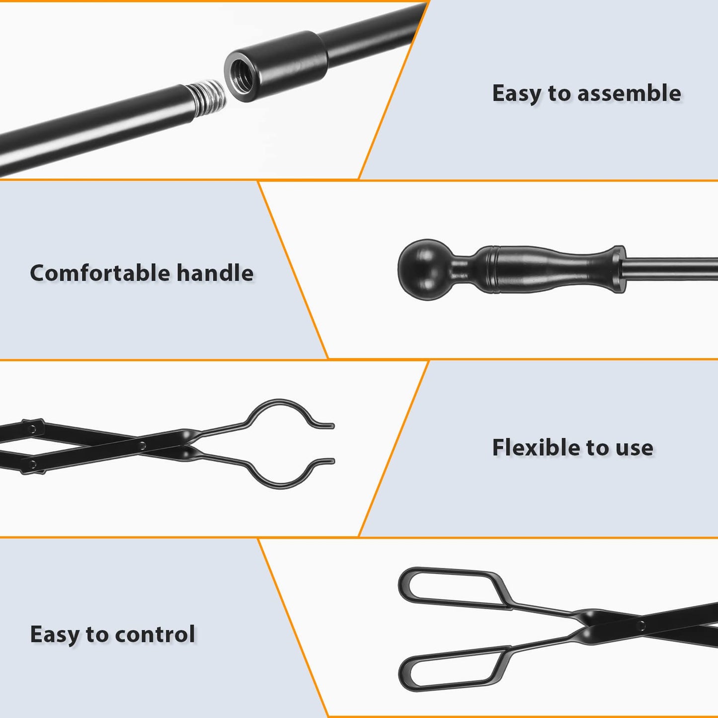 FEED GARDEN 32 Inch Fireplace Poker and 26 Inch Fireplace Tongs Set for Fire Pit Fireplace Tools Accessories Log Grabber Set For Camping Wood Stove Patio Campfire Picnic Indoor Outdoor