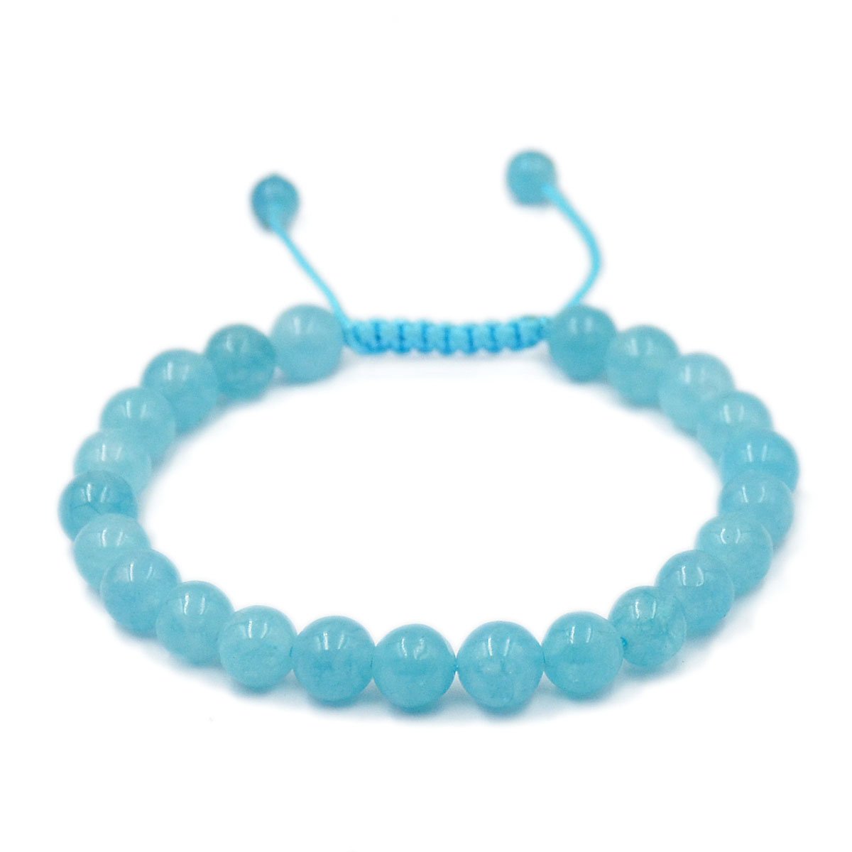 AD Beads Natural 8mm Gemstone Bracelets Healing Power Crystal Macrame Adjustable 7-9 Inch (Aquamarine)