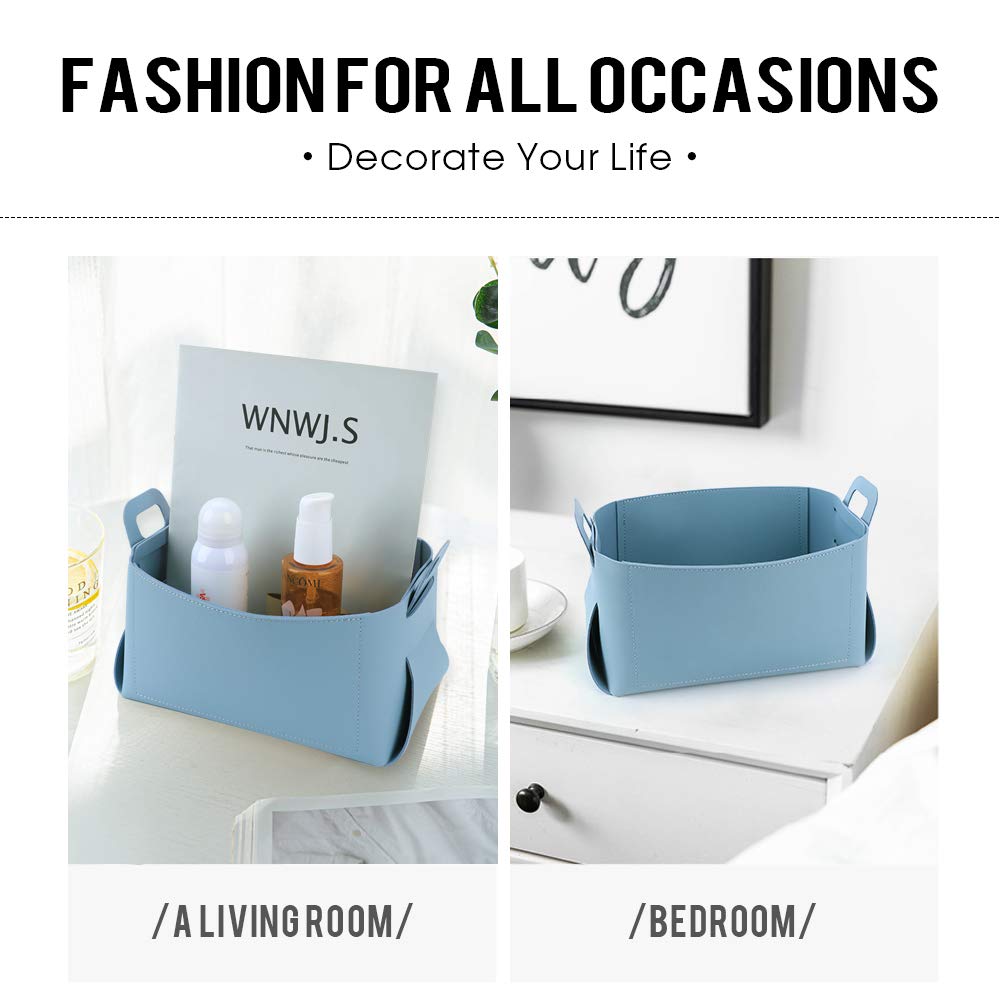 VANTOO Leather Valet Tray, Jewelry Tray, Catchall Tray, Desktop Storage Organizer，Bedside Caddy for Men Key Wallet Watch Coin Phone Change,Candy Holder Sundries Tray,Convenient for Travel (06 Blue 1)