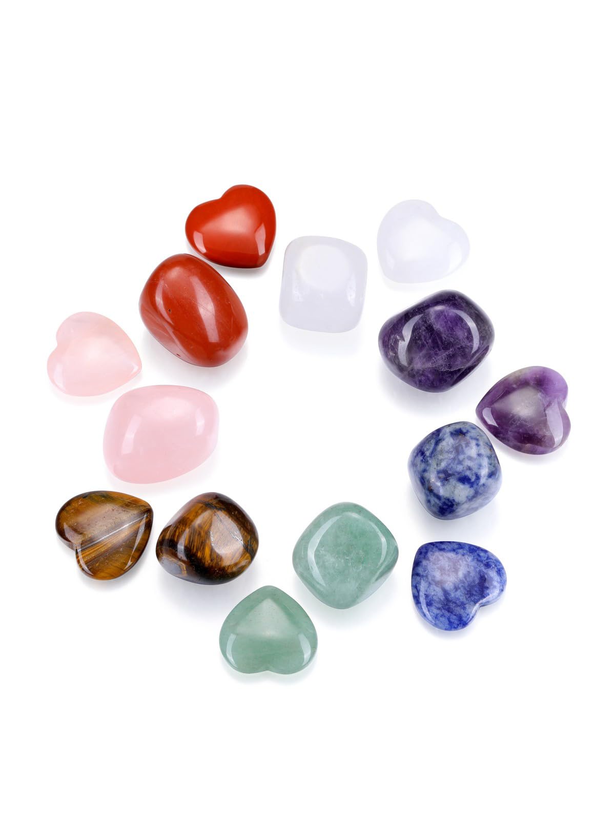 MANIFO Healing Crystals Stones Set in Box, 7 Chakra Crystal Heart Gemstone with Tumble Stone for Chakra Meditation Christmas Gifts