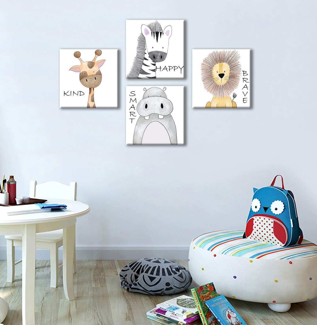 Oreichar Art Kids Wall Art Inspirational Quotes Canvas Print Safari Animals Painting Picture for Nursery Baby Children's Room Bedroom Decoration (12"x12"x4pcs)