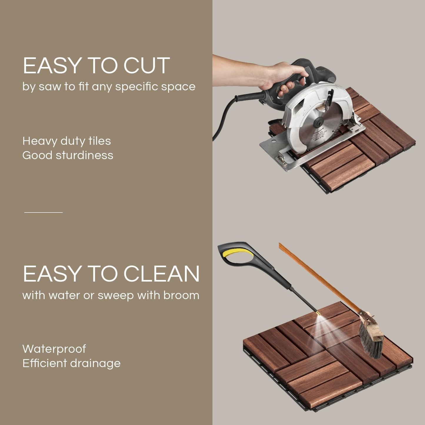THYOI Premium Deck Tiles, Patio Flooring - Outdoor Waterproof Acacia Wood Tiles for All Weather Use - Balcony, Backyard, Indoor & Outdoor (Square Ft) (10, Dark Brown, 12S)