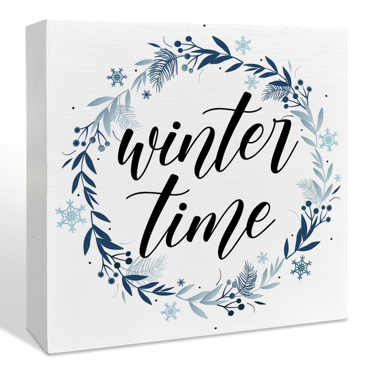 Wooden Box Sign, Snowflake Table Decor, Xmas Decoration for Kitchen, Living Room, Home - Winter Time