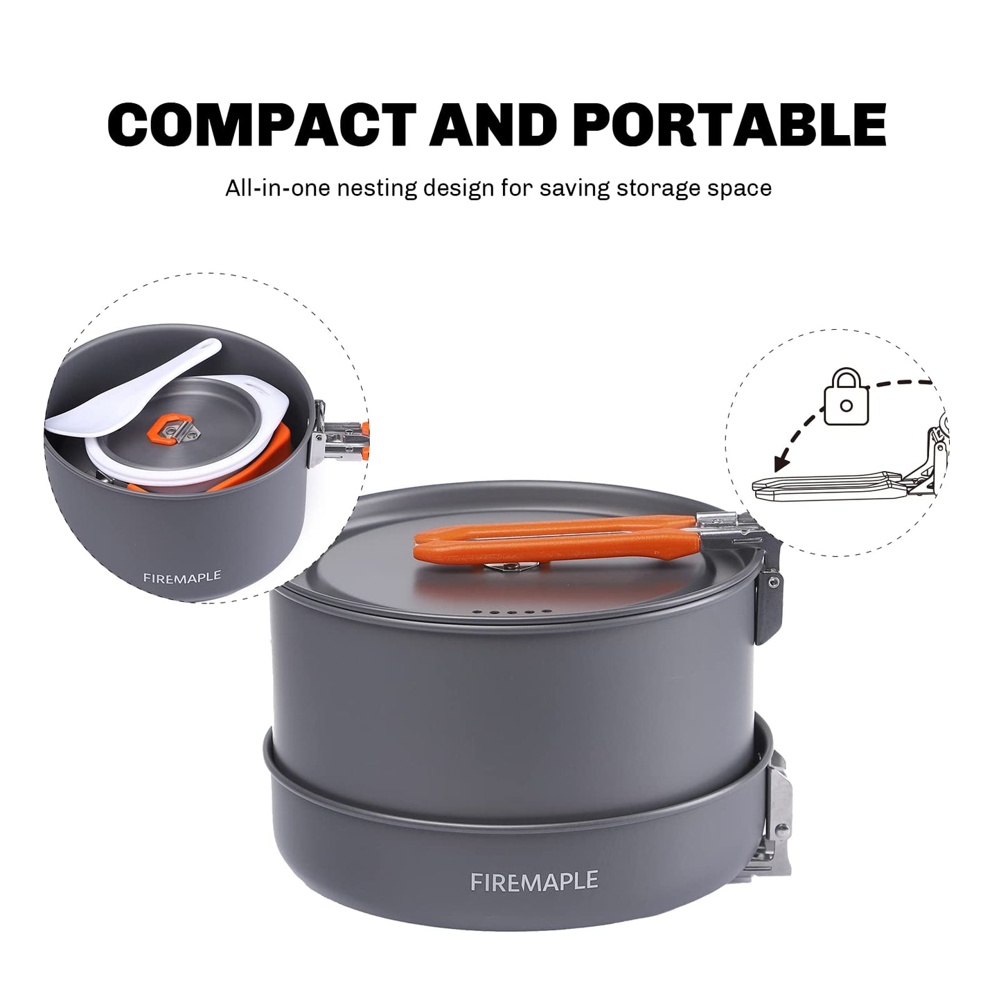 Fire-Maple Feast Outdoor Camping Cookware Set, Portable Stackable Camping Pots and Pans Set with Kettle, Compact Camping Cookware Mess Kit for Hiking, Fishing and Backpacking