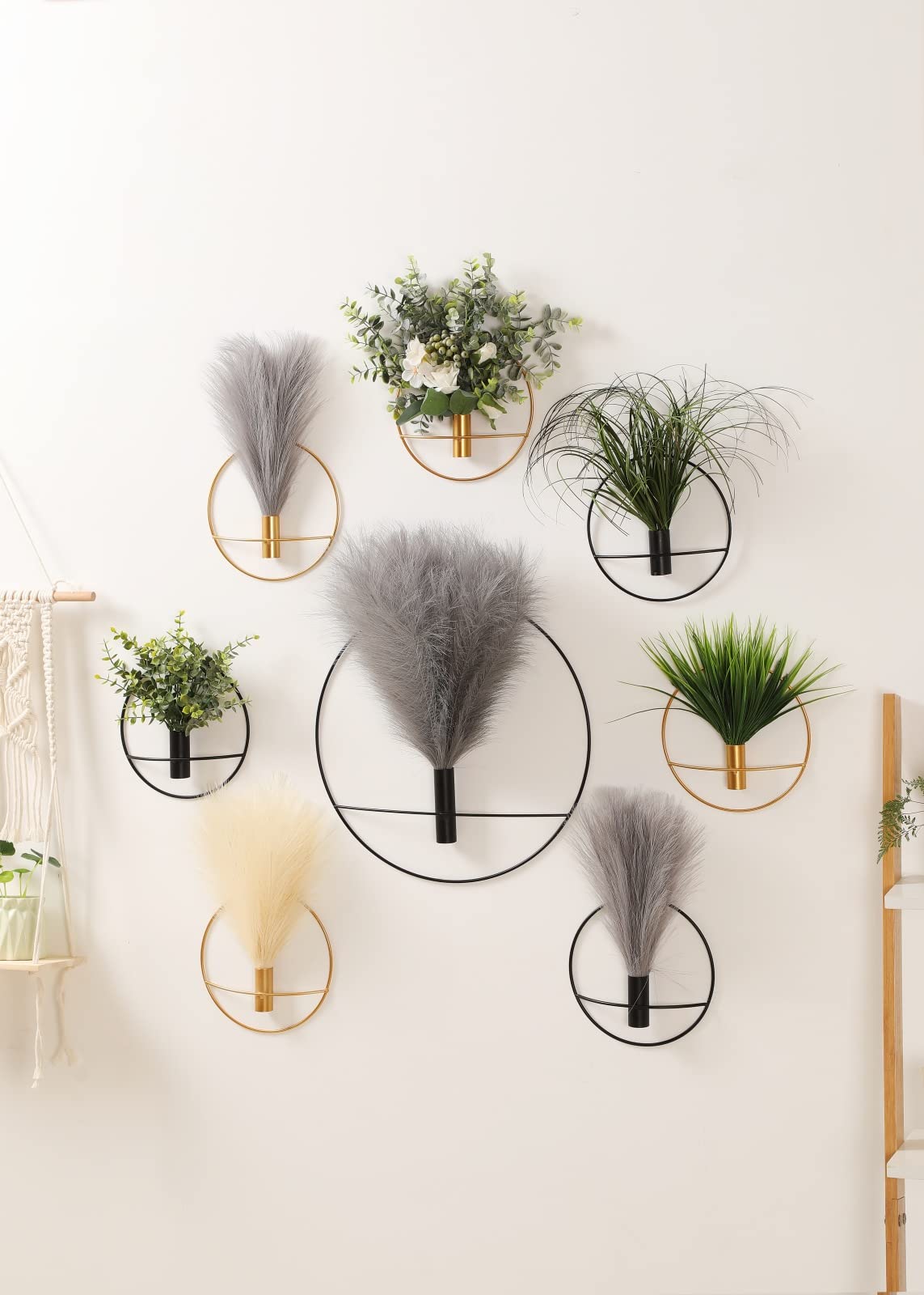 Pretty Jolly Boho Wall Decor, Wall-Mounted Metal Wall Decor, Hanging Artificial Pampas Display, Wall Art Living Room, Bedroom, Bathroom, Dining room, Plant Wall Decor 2 Pack Gold