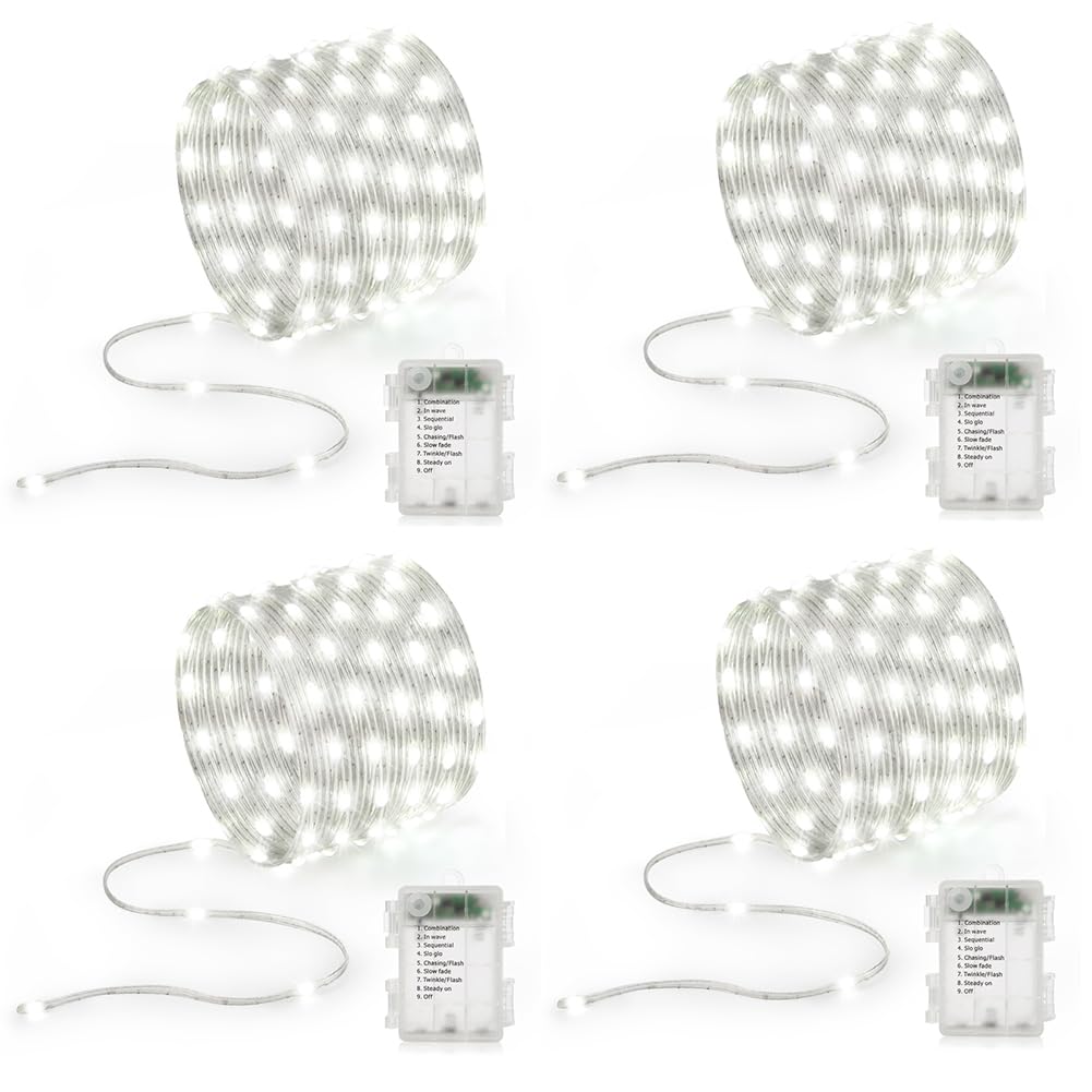 Battery Operated String Lights (4 PACK), 16.5ft 50 LED Twinkle Fairy String Lights Battery Powered with Auto Timer for Indoor Outdoor Christmas Trees Wreath Decoration Party Bedroom Garden- Cool White