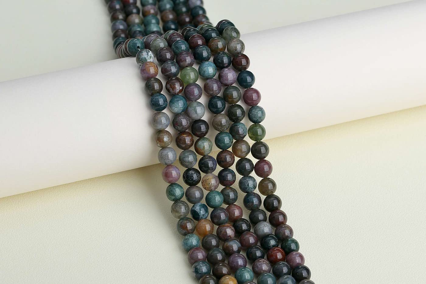 LAIDANLA Indian Agate 8mm Natural Stone Beads Round Loose Gemstone Stone Beads for DIY Bracelet Necklace Earrings Jewelry Making Polishing Genuine Real Beading Crystal 96PCS 2 Strand 32"