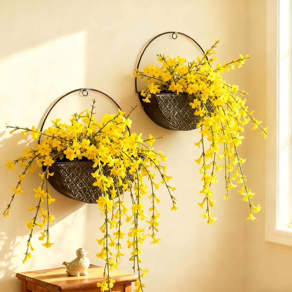 Chadechimo 2-Piece Black Metal Planter Wall Hanging Baskets Decor Half-Moon Wall Mount Planter Set for Shabby Chic Farmhouse Outdoor Indoor Wall Decor