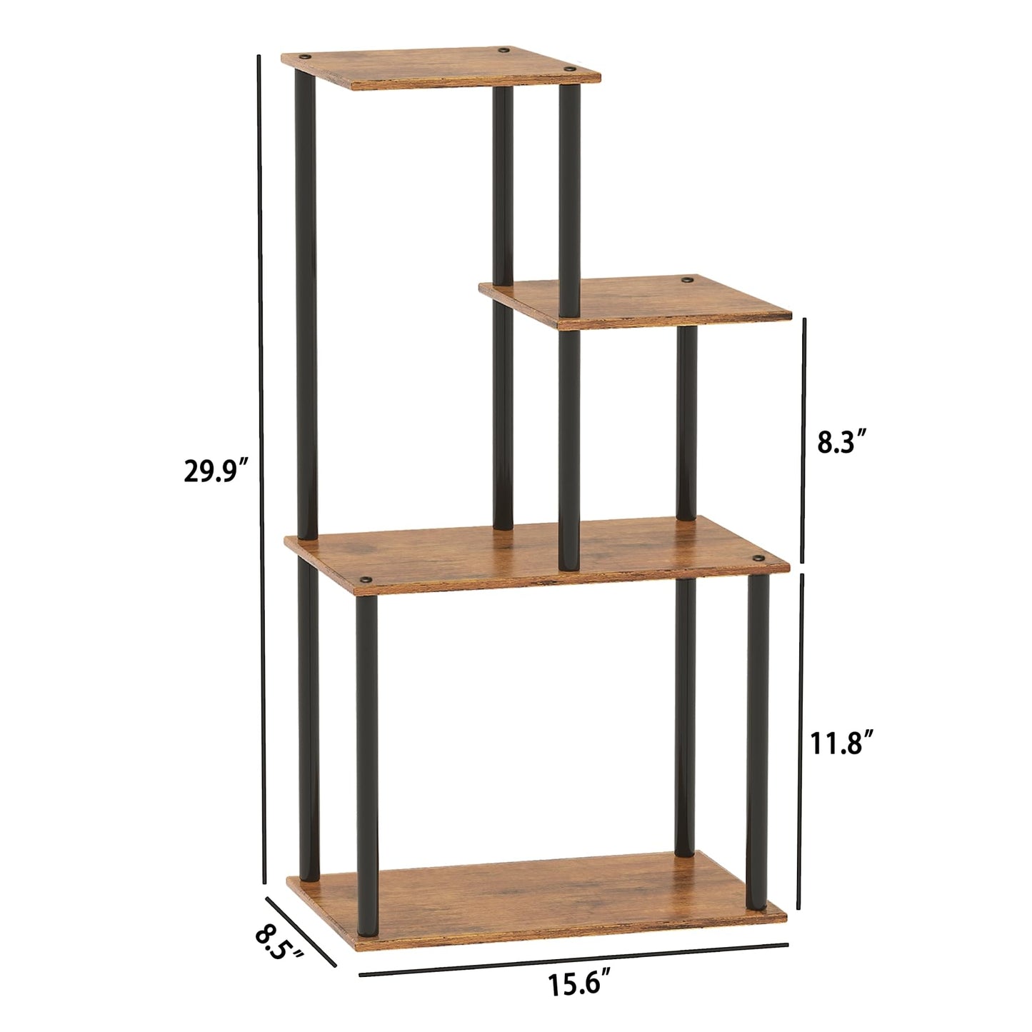 yeavs Plant Stand Indoor, 4-Tier Plant Shelf Multiple Metal Wood Flower Pot Holder for Living Room Office Balcony Patio, Rustic Brown