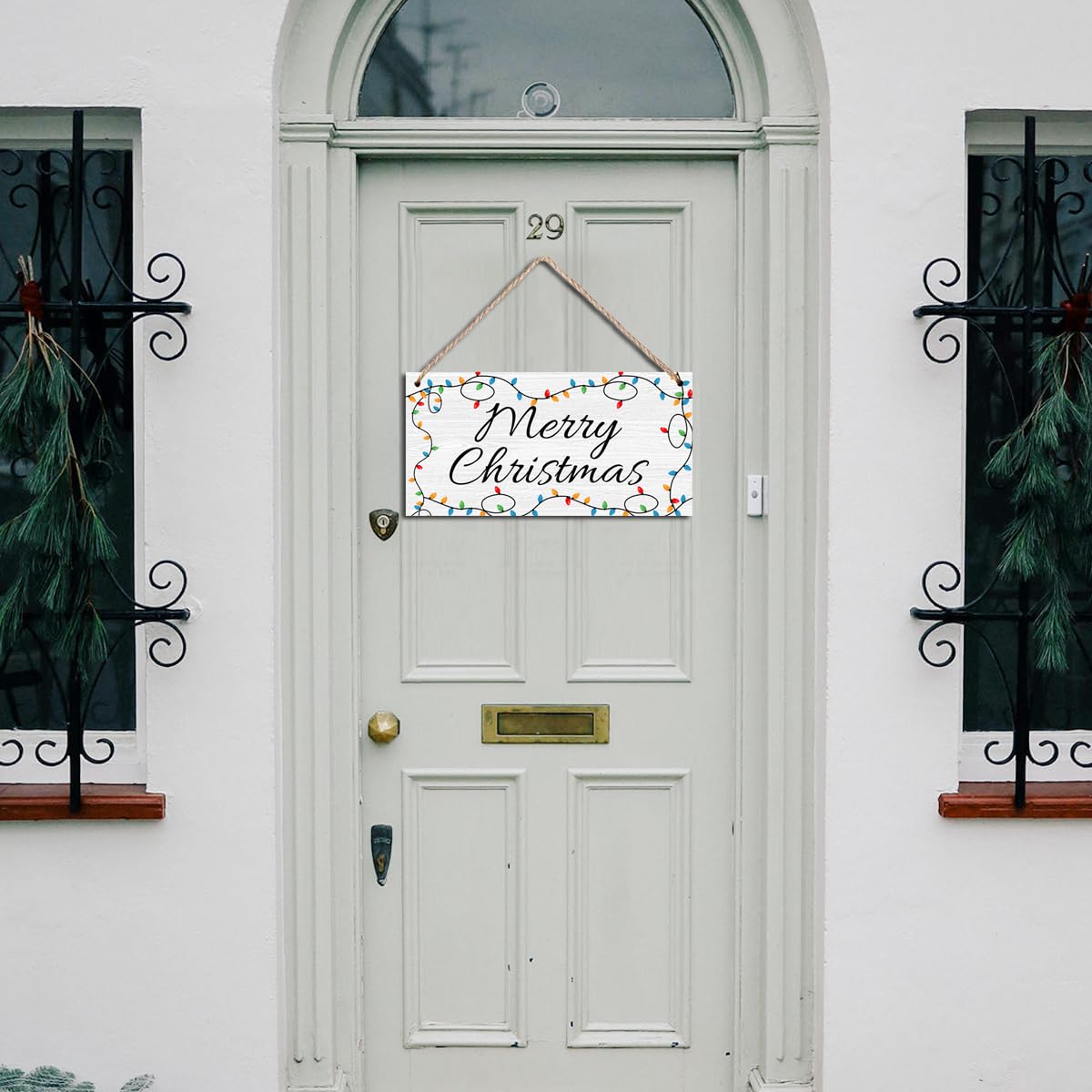 Christmas Door Sign Merry Christmas Wooden Hanging Decor Christmas Themed Winter Wood Sign Christmas Decor For Door Porch Home 6x12 Inch