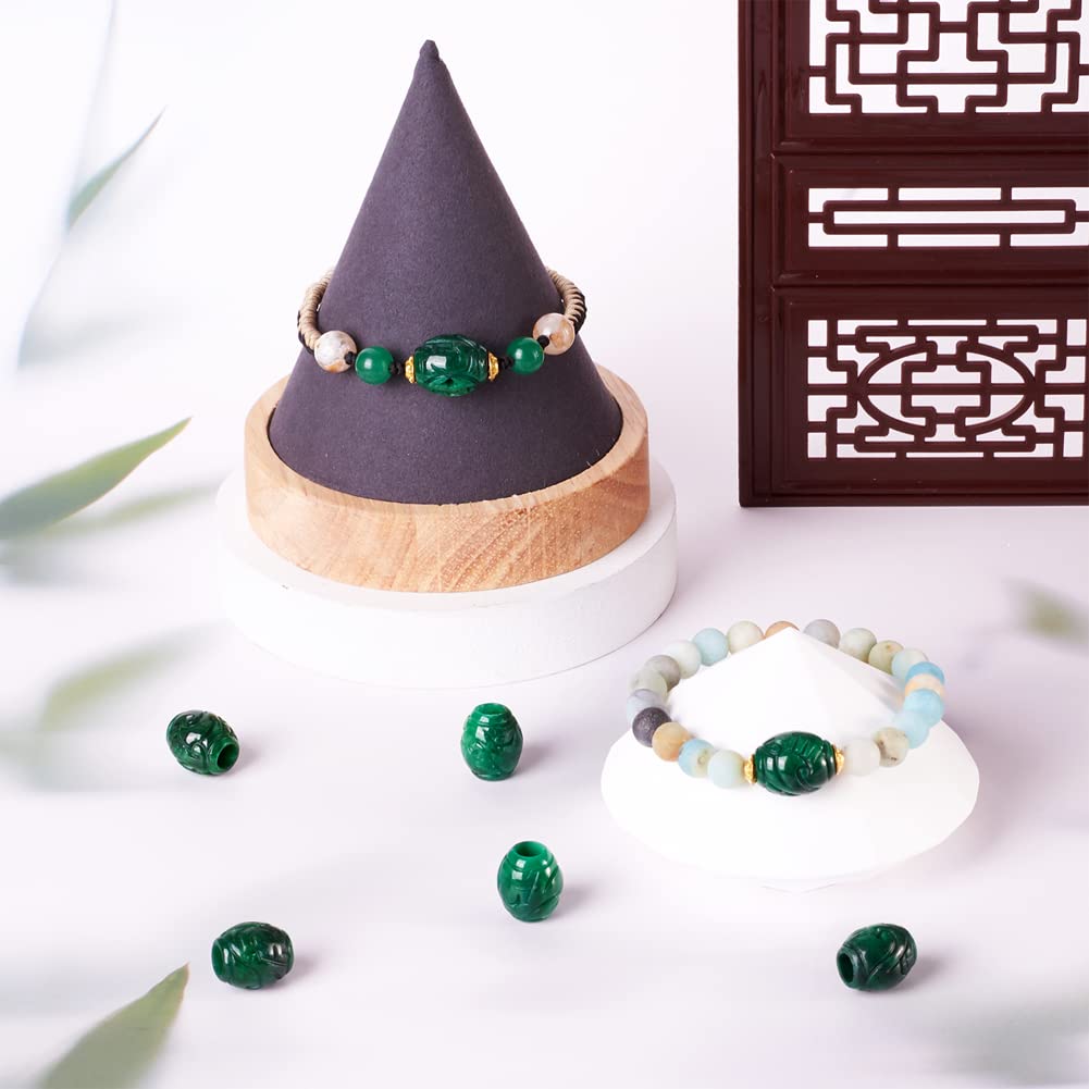 Fashewelry 5Pcs Natural Myanmar Jade Stone Large Hole Beads Barrel Engraving Gemstone European Charm Beads Drum Shape Healing Chakra Gems Loose Spacers for Jewelry Making 4mm Hole