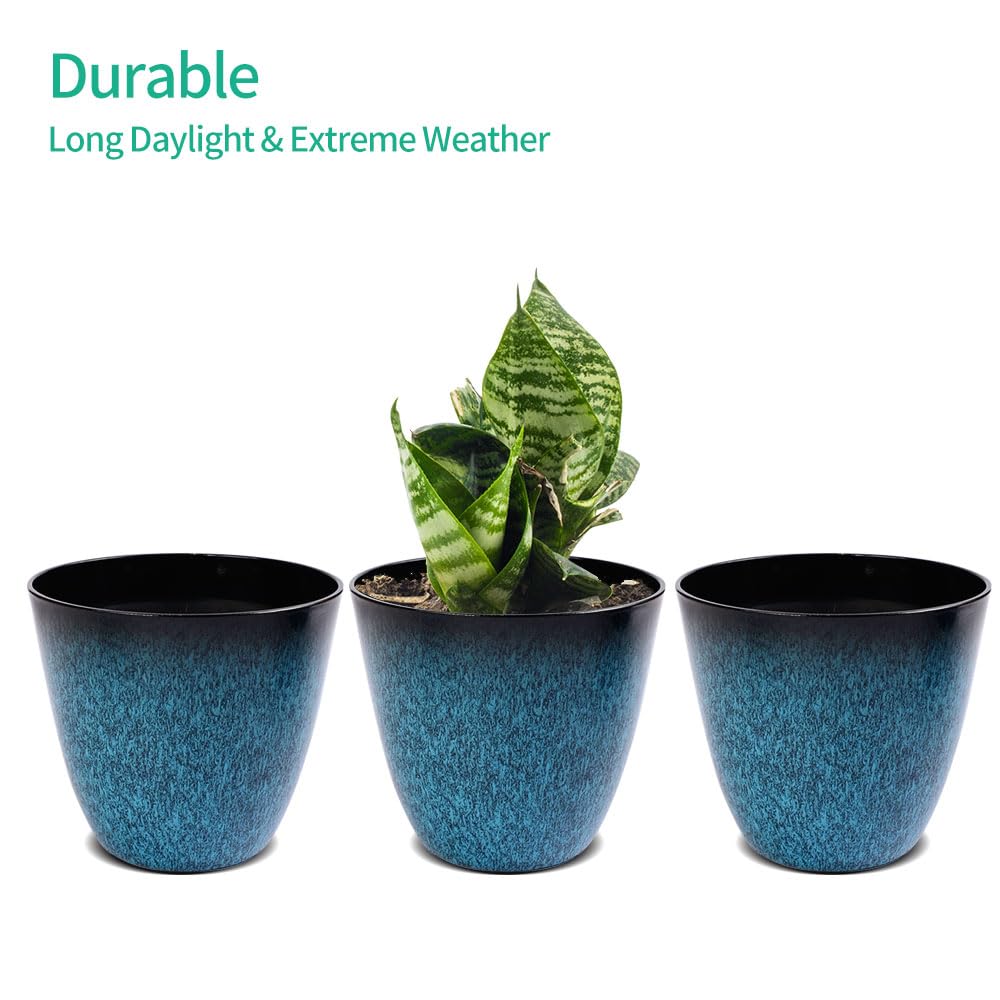 RICH ATLAS 3Pack Plant Pots Durable Decorative Flower Pots,6 Inch Planter Set for Indoor and Outdoor Plants,Flowers,Succulents (Blue)