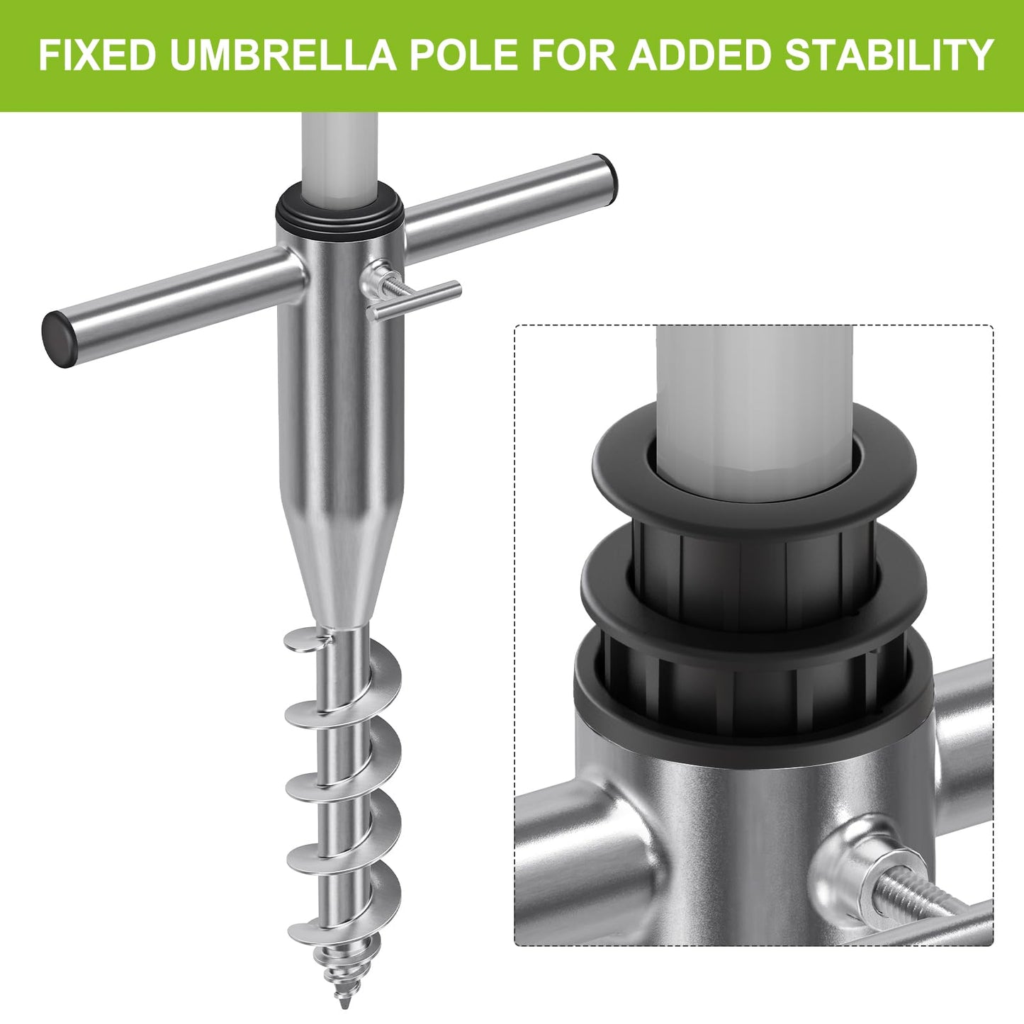 Lifeswell Beach Umbrella Sand Anchor, Heavy Duty Screw Anchor for Sand & Grass, Portable In-Ground Windproof Base with 3 Sleeve Design, Fully Welded Holder Fits 1" to 2" Outdoor Umbrella Poles, 2 Pack