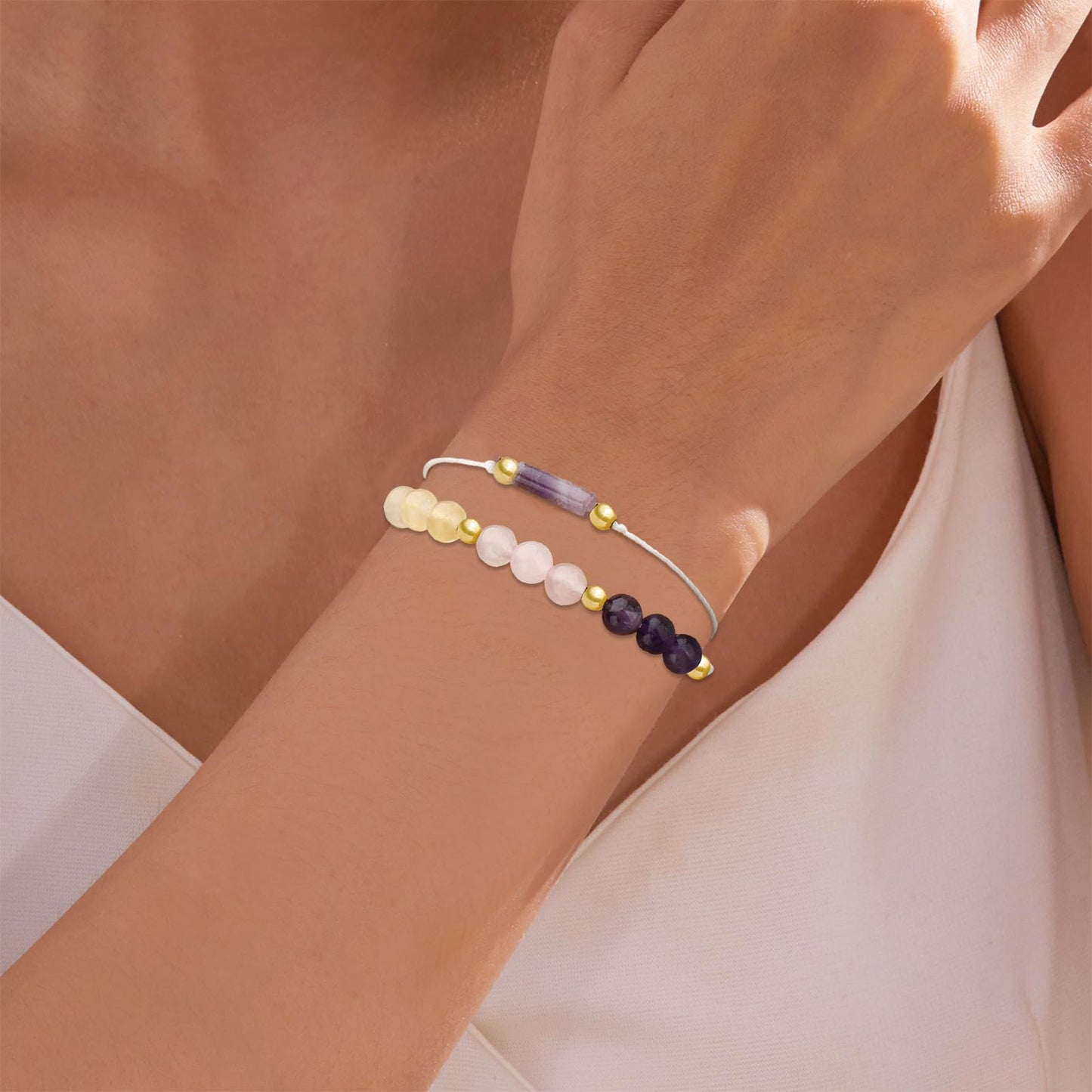 MORIANCE Amethyst, Citrine, Rose Quartz Crystal Bracelets - Spiritual Anxiety Relief & Protection Healing Bracelet for Women & Men