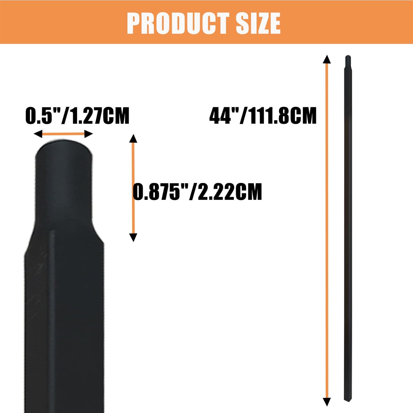 15 Pcs Wrought Iron Balusters,1/2" x 44" Straight Hollow Iron Baluster for Staircase Remodel, Matte Black Metal Railing