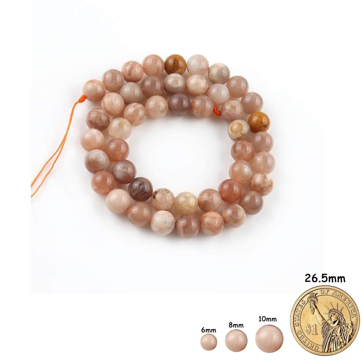 Yochus 60pcs Sunstone Beads，6mm Healing Power Natural Stone Round Loose Beads for Jewelry Making Earring Necklace DIY Crafts
