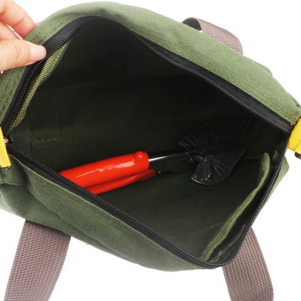 12 Inch Wide Mouth Tool Bag, Heavy Duty Canvas Tool Storage Bag for Men, Large Capacity Tool Tote Bag for Electricians, Power Tool Organizer Pouch