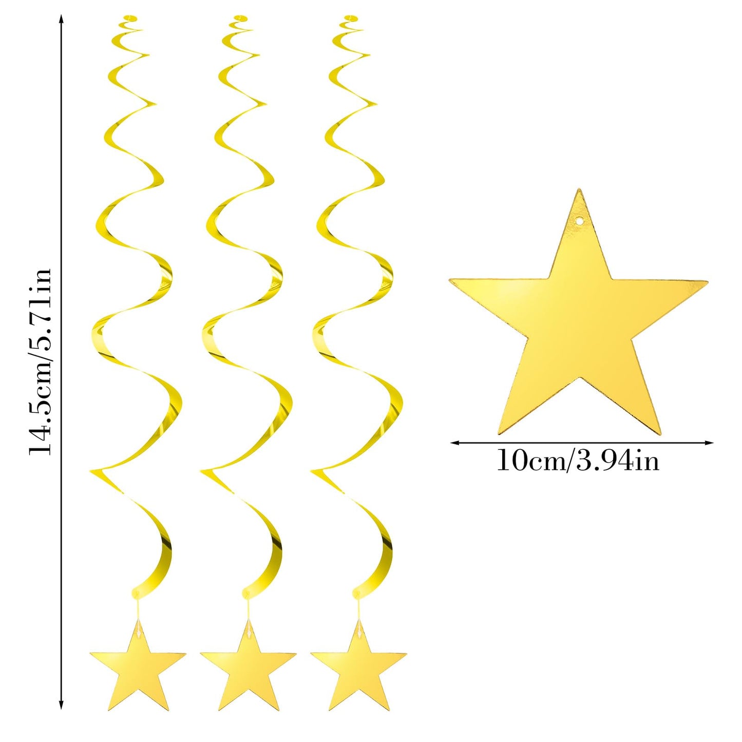 MBAIYO 36Pcs Gold Star Hanging Swirl Decorations,Sparkling Gold Ceiling Swirl Foil Ornaments for Birthday Graduation Wedding Engagement Christmas Decor