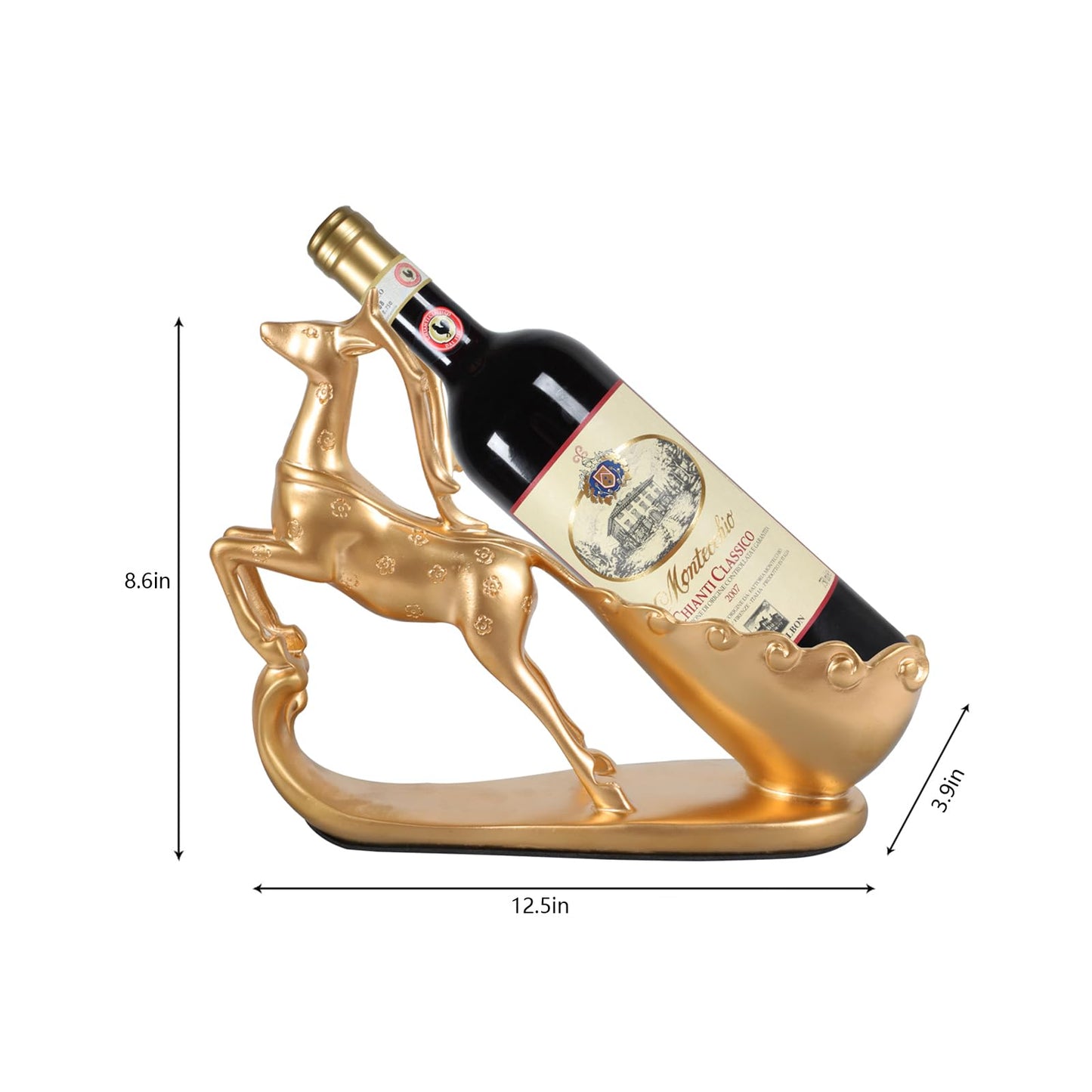 Huniruyo Nordic-Inspired Reindeer Wine Bottle Holder – Modern Resin Sculpture for Tabletop Decor,Functional Wine Rack for Kitchen,Dining Room,or Gift for Wine Lovers (Gold)