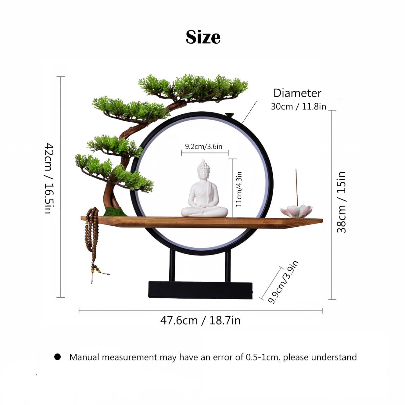TXYXT Shakyamuni Buddha Ceramic Statue Indoor Backflow Incense Burner with Led Ring Light，Meditation Decoration for Home and Office, Suitable for Cone and Stick Incense