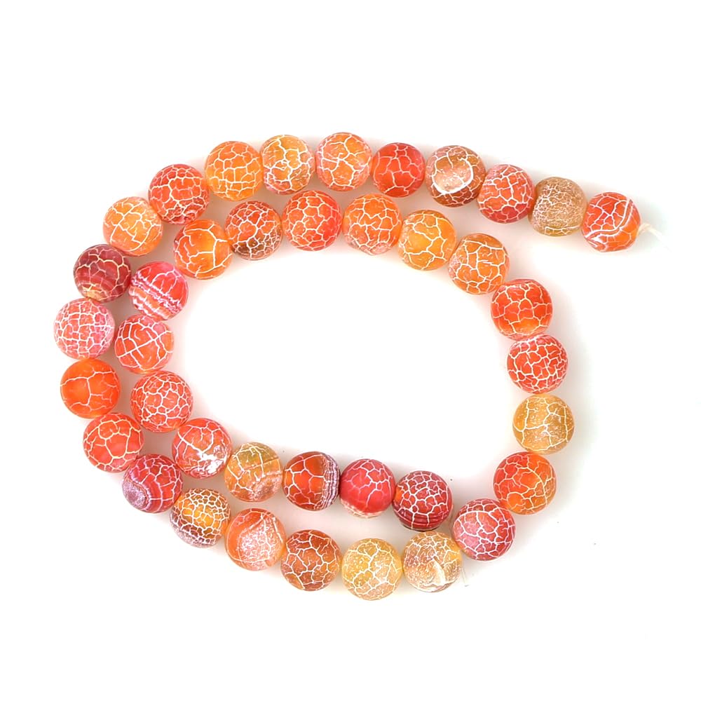 MJDCB Natural Orange Frosted Agate Round Stone Beads for Jewelry Making DIY Bracelets Necklaces (10mm)