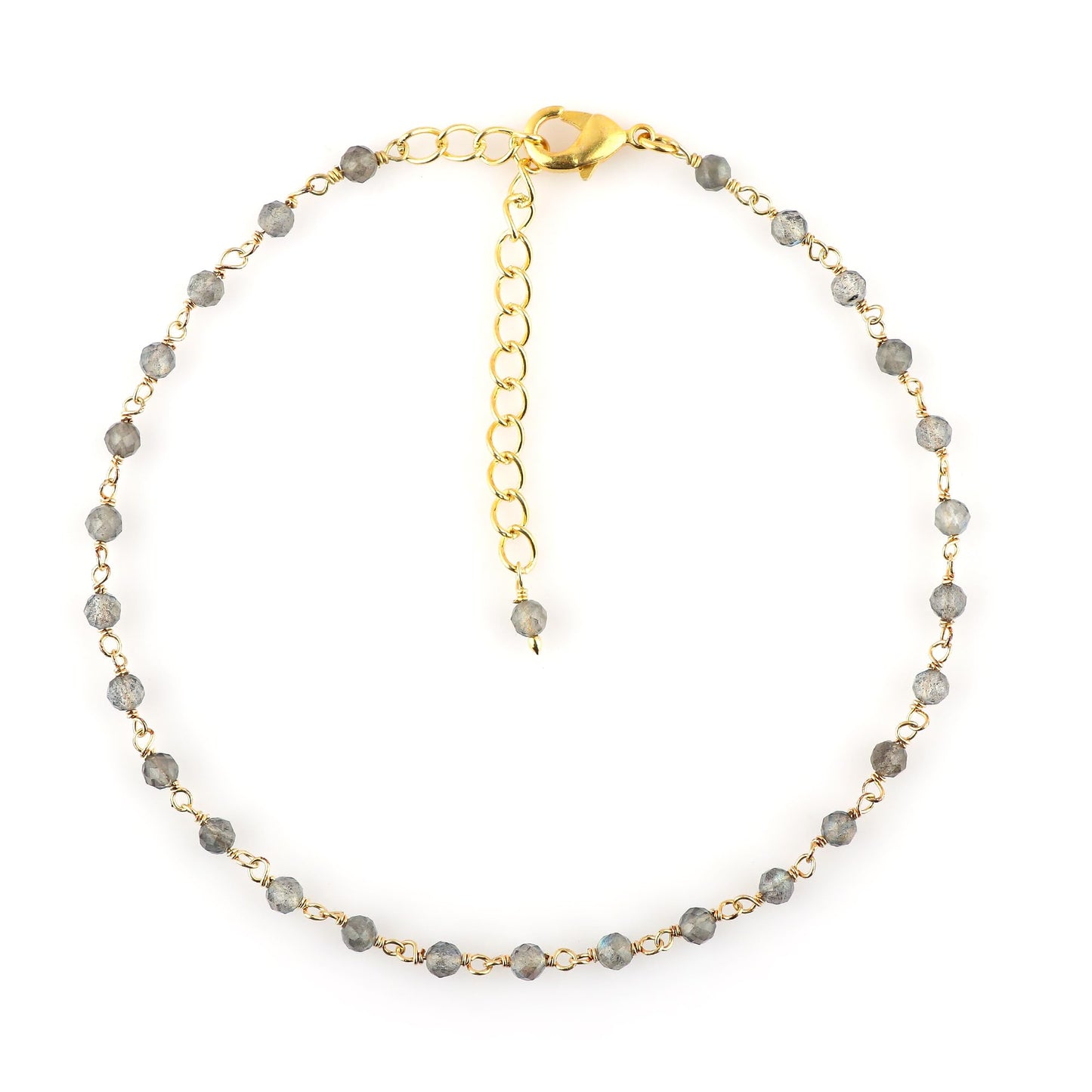 JOR Natural Labradorite Beaded Rosary Anklet, Handmade Craft, Anklet Beads Bracelet, Chakra Healing Anklet, Gemstone Women Jewelry, Hypoallergenic Gold Plated Anklet 9 inch + 2 inch (1pcs)