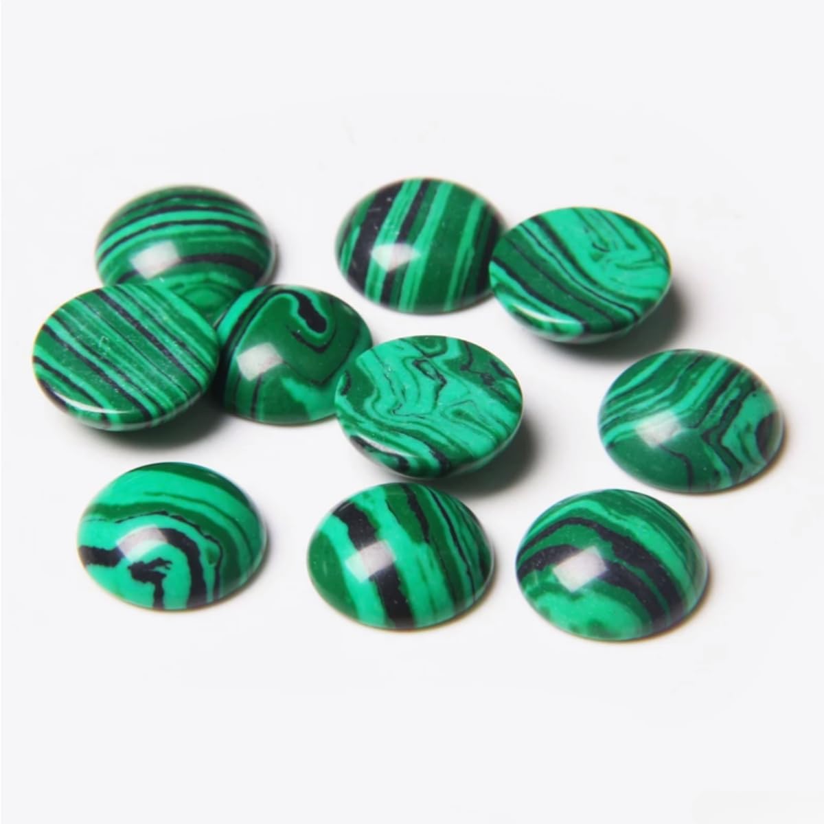20pcs 16mm Natural Stone No Hole Malachite Semicircle Smooth Cabochons Beads Healing Chakra Crystal Stone Bead for Jewelry Making Rings Earrings Necklace Bracelet DIY Crafts