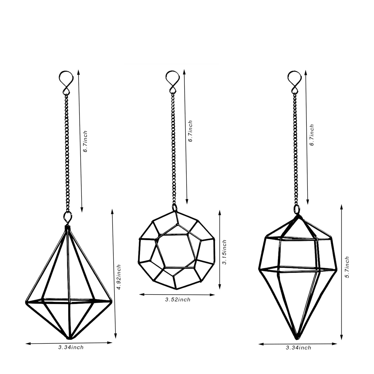 libproqia Iron Air Plant Holder, 6PCS Geometric Tillandsia Stand - Wall Mounted Hanging Planter for Home Office Decor, Black Metal Himmeli Craft for Air Ferns, Small Airplants Display