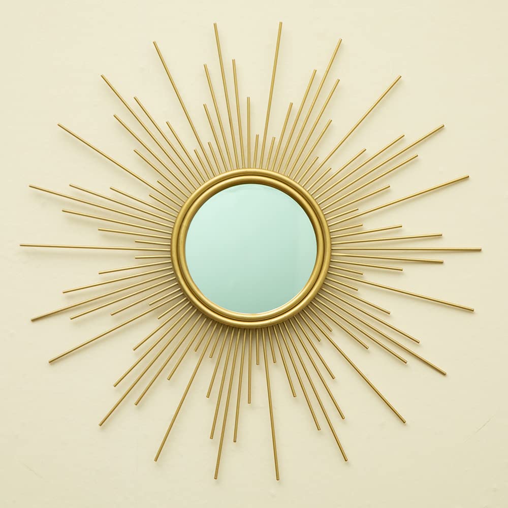 MAIKAILUN 24'' Gold Sunburst Wall Mirror Boho Home Decor Mordern Round Hanging Wall Art for Living Room/Bedroom/Bathroom/Entryway