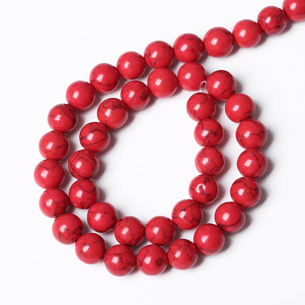90PCS 8mm Natural Stone Beads Red Turquoise Gemstone Round Loose Beads for Jewelry Making 32" 2 Strand Crystal Energy Stone Healing Power DIY Bracelets
