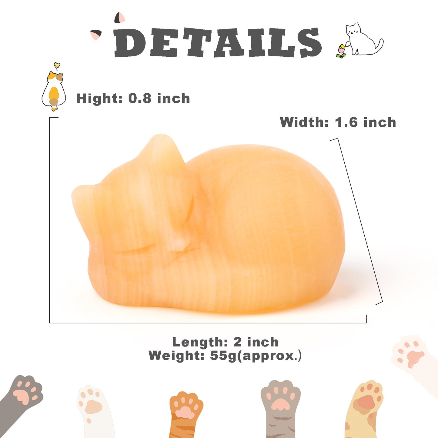 YATOJUZI 2" Cat Decor Figurines Yellow Jade Crystals Sleeping Cats Decor Hand Carved Cute Crystal Animal Statues Decors Room Home Office Desk Decorations Cat Gifts for Women