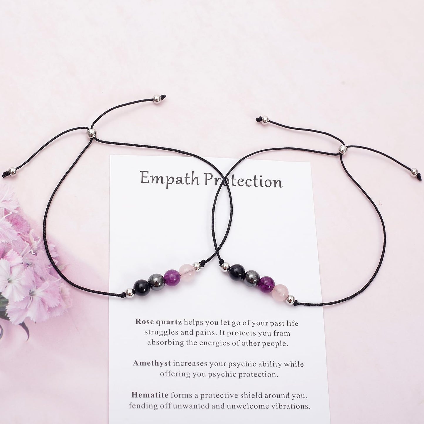 MTJAHPS Protection Bracelet, empath protection, black obsidian Crystals and Healing Stones Bracelet for Women ，Luck ，Anxiety and Stress Clam Bracelet (2PCS Empath Protection)