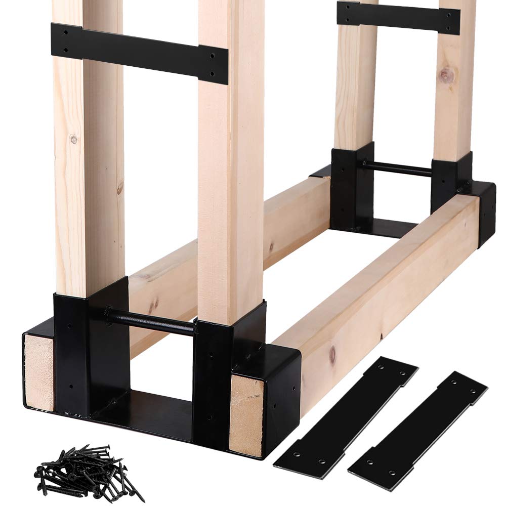 MOFEEZ Outdoor Firewood Log Storage Rack Bracket Kit,Fireplace Wood Storage Holder-Adjustable to Any Length