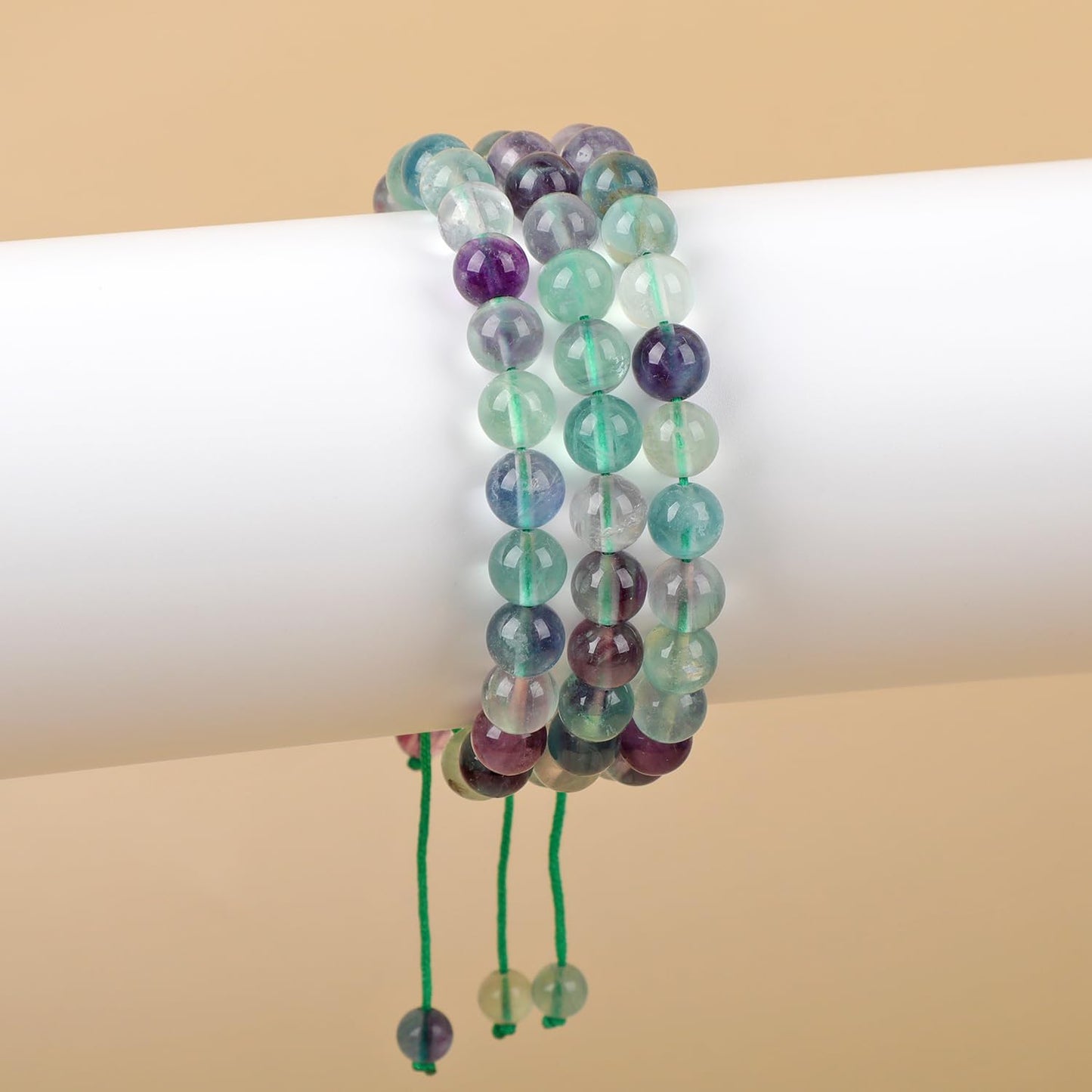AD Beads Natural 8mm Gemstone Bracelets Healing Power Crystal Macrame Adjustable 7-9 Inch (Multicolor Fluorite)